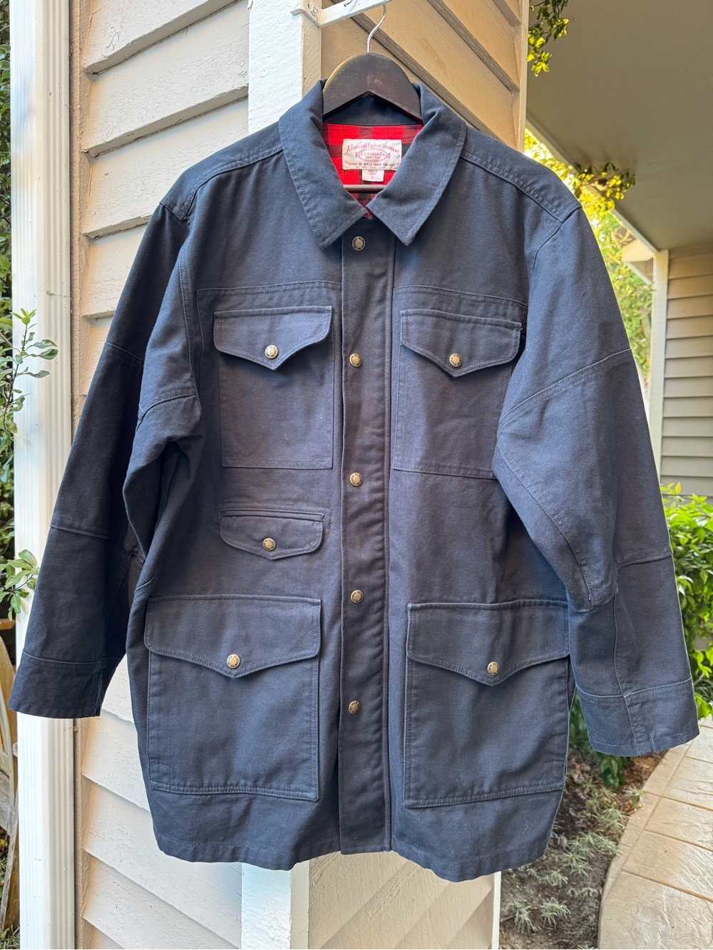 Filson Men’s L Navy Canvas Field Jacket Buffalo Plaid Lined Hunting Coat